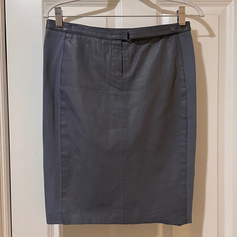 Dante6 Slate Blue Leather Front Pencil Skirt, Size 2